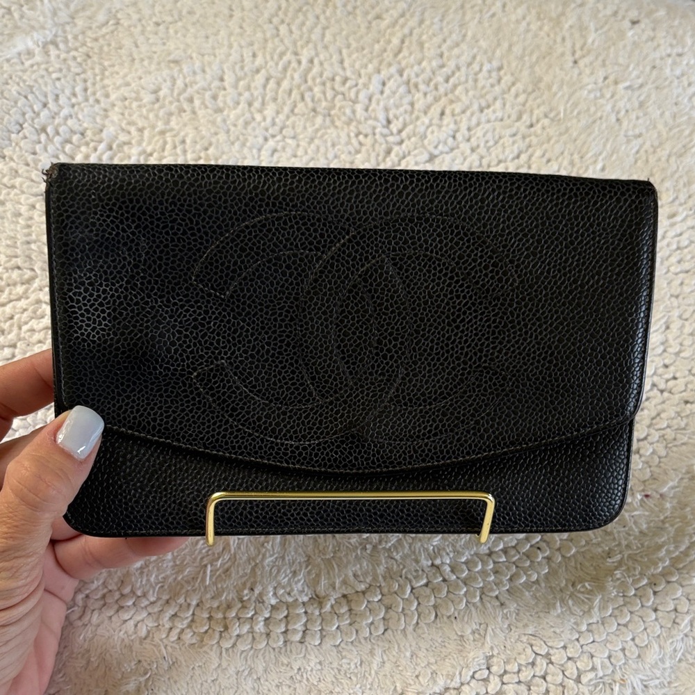Chanel Chic Black Leather Clutch with Gold Accent